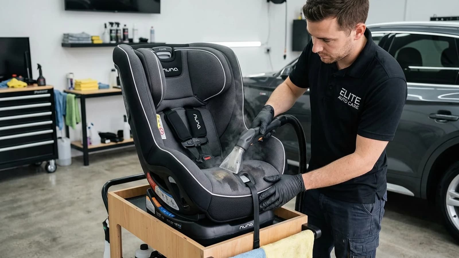 Baby Seat Cleaned - Above and Beyond Detailing